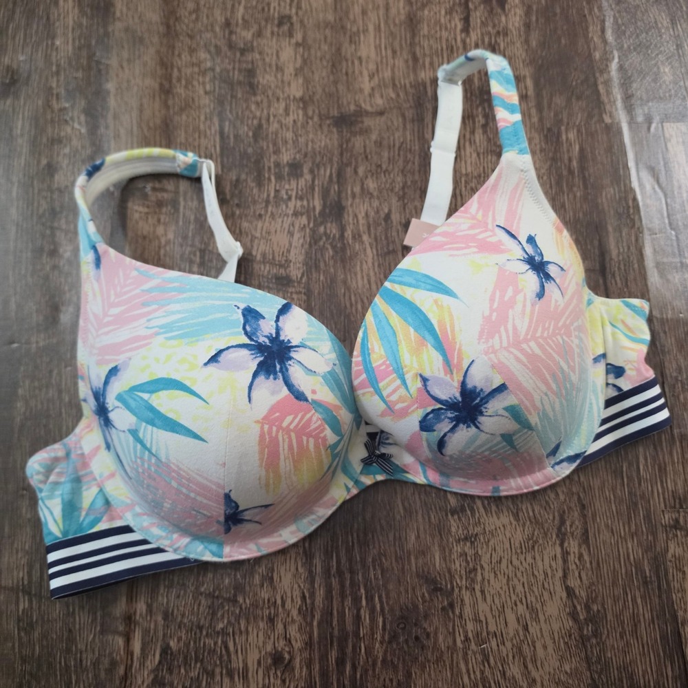 CACIQUE T-Shirt‎ Bra Womens 40C Multicolor Tropical Floral Striped Underwire
